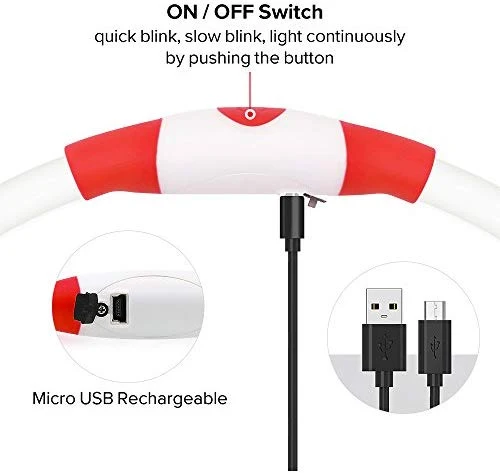 Collar de perro recargable por USB, LED, brilla en la oscuridad, collar para mascotas, resistente al agua, cortable, de TPU, para perros pequeños, medianos y grandes