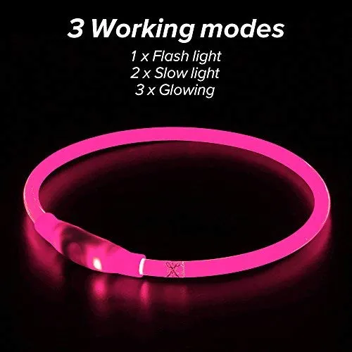 Collar de perro recargable por USB, LED, brilla en la oscuridad, collar para mascotas, resistente al agua, cortable, de TPU, para perros pequeños, medianos y grandes