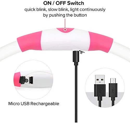 Collar de perro recargable por USB, LED, brilla en la oscuridad, collar para mascotas, resistente al agua, cortable, de TPU, para perros pequeños, medianos y grandes