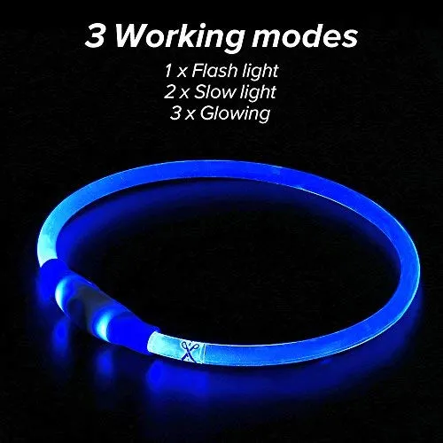 Collar de perro recargable por USB, LED, brilla en la oscuridad, collar para mascotas, resistente al agua, cortable, de TPU, para perros pequeños, medianos y grandes