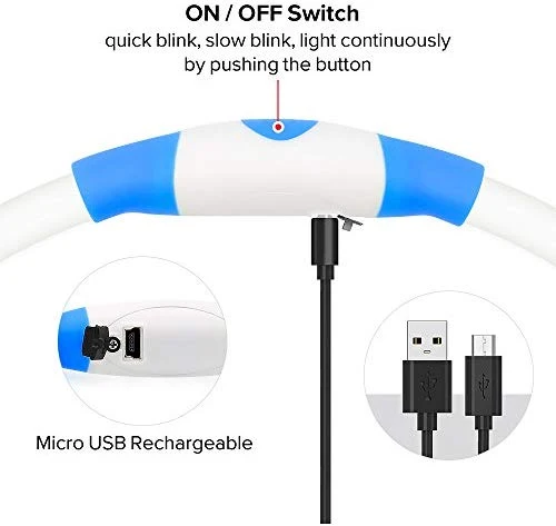 Collar de perro recargable por USB, LED, brilla en la oscuridad, collar para mascotas, resistente al agua, cortable, de TPU, para perros pequeños, medianos y grandes