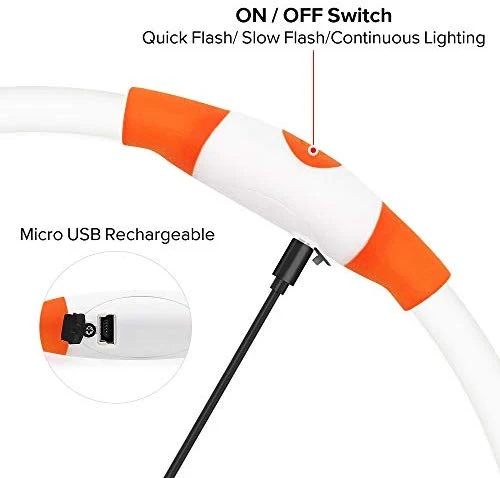 Collar de perro recargable por USB, LED, brilla en la oscuridad, collar para mascotas, resistente al agua, cortable, de TPU, para perros pequeños, medianos y grandes