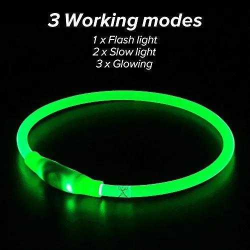 Collar de perro recargable por USB, LED, brilla en la oscuridad, collar para mascotas, resistente al agua, cortable, de TPU, para perros pequeños, medianos y grandes