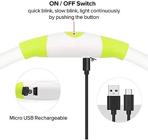 Collar de perro recargable por USB, LED, brilla en la oscuridad, collar para mascotas, resistente al agua, cortable, de TPU, para perros pequeños, medianos y grandes