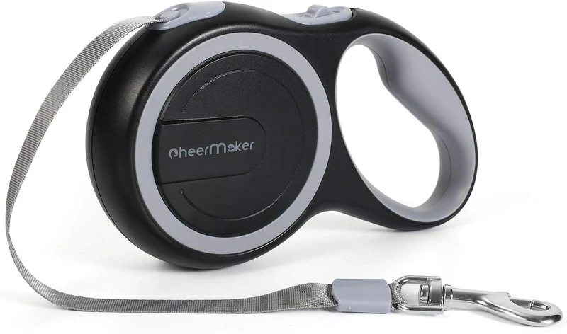CheerMaker Correa retráctil para perro, 360 ° sin enredos, resistente correa para caminar para perros con cinta de nailon reflectante de 16.0 ft/26.0 ft, mango antideslizante, freno de una mano, pausa, bloqueo para perros de hasta 44lbs/110 libras
