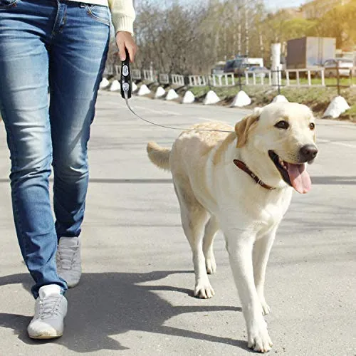 CheerMaker Correa retráctil para perro, 360 ° sin enredos, resistente correa para caminar para perros con cinta de nailon reflectante de 16.0 ft/26.0 ft, mango antideslizante, freno de una mano, pausa, bloqueo para perros de hasta 44lbs/110 libras