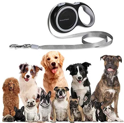 CheerMaker Correa retráctil para perro, 360 ° sin enredos, resistente correa para caminar para perros con cinta de nailon reflectante de 16.0 ft/26.0 ft, mango antideslizante, freno de una mano, pausa, bloqueo para perros de hasta 44lbs/110 libras