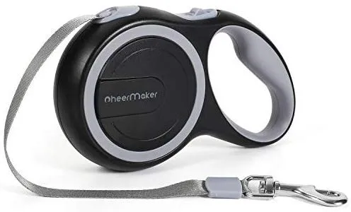 CheerMaker Correa retráctil para perro, 360 ° sin enredos, resistente correa para caminar para perros con cinta de nailon reflectante de 16.0 ft/26.0 ft, mango antideslizante, freno de una mano, pausa, bloqueo para perros de hasta 44lbs/110 libras