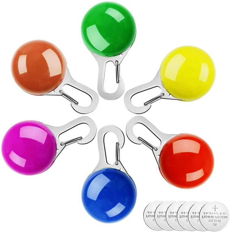 Osense collar de mascota con luz LED de 6 piezas, clip para mascotas, luces de perro para collares, resistente al agua, luces nocturnas para perros, mosquetón de acero inoxidable actualizado, batería incluida 6 extra