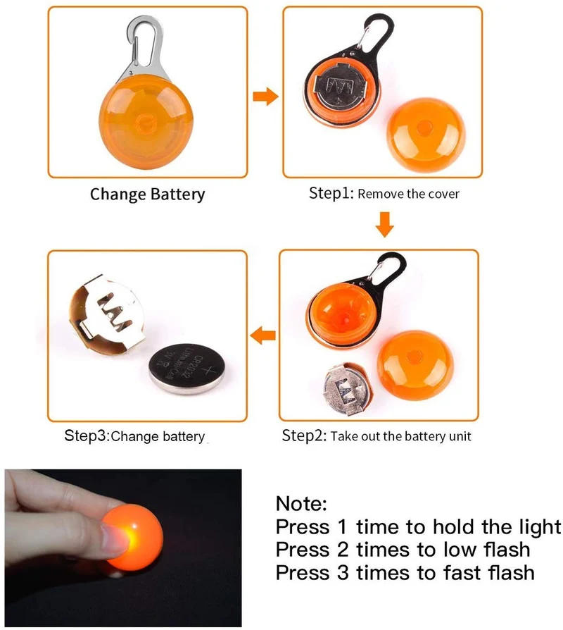 Osense collar de mascota con luz LED de 6 piezas, clip para mascotas, luces de perro para collares, resistente al agua, luces nocturnas para perros, mosquetón de acero inoxidable actualizado, batería incluida 6 extra