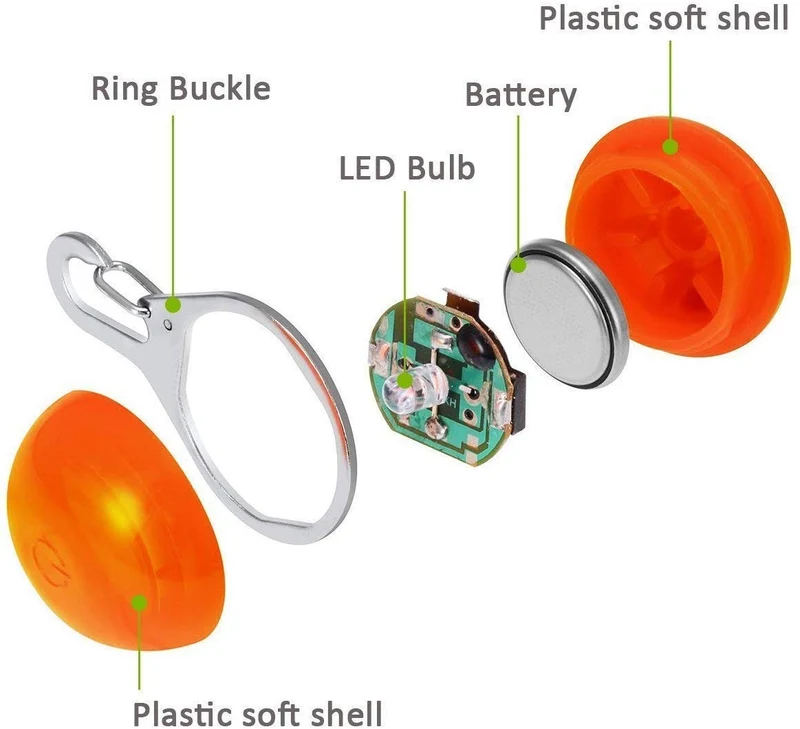 Osense collar de mascota con luz LED de 6 piezas, clip para mascotas, luces de perro para collares, resistente al agua, luces nocturnas para perros, mosquetón de acero inoxidable actualizado, batería incluida 6 extra