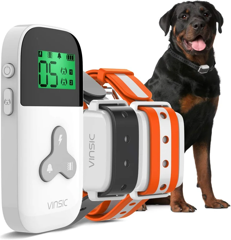VINSIC - Collar de choque para perro con mando a distancia para 2 perros, collar de entrenamiento para perros a prueba de lluvia con control remoto de alcance de 300 yardas, para collar de corteza de perro pequeño y grande con pantalla LCD