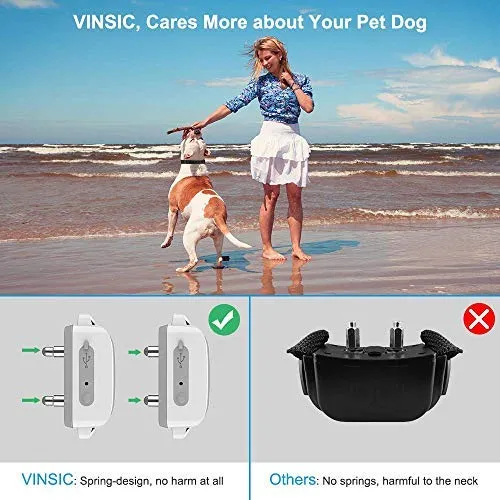 VINSIC - Collar de choque para perro con mando a distancia para 2 perros, collar de entrenamiento para perros a prueba de lluvia con control remoto de alcance de 300 yardas, para collar de corteza de perro pequeño y grande con pantalla LCD