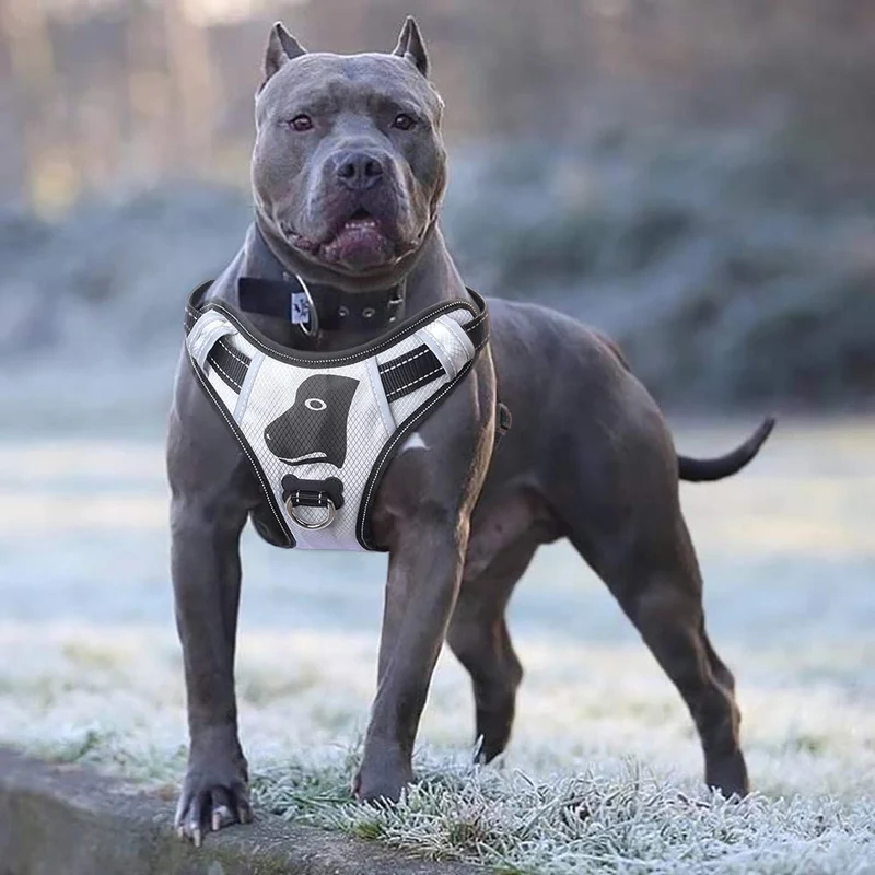 Arnés de perro grande de BABYLTRL de plata antidesgarros ajustable para mascotas de material Oxford reflectante suave chaleco para perros de tamaño mediano grande arnés de fácil control