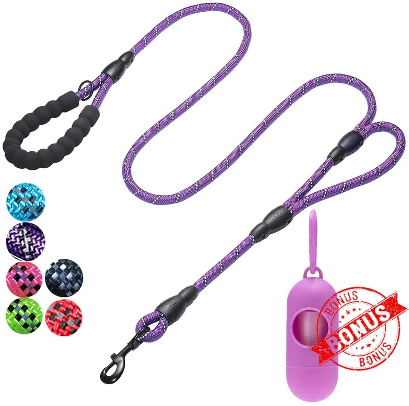 tobeDRI Correa para perro resistente, 2 asas acolchadas, 6 pies de largo, correas de entrenamiento para perros medianos y grandes