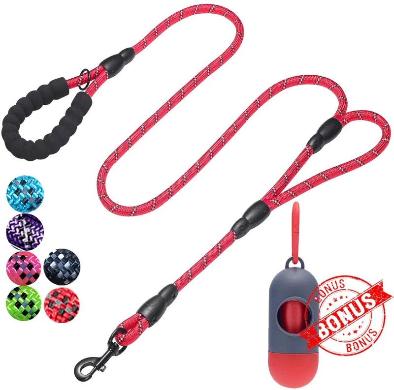 tobeDRI Correa para perro resistente, 2 asas acolchadas, 6 pies de largo, correas de entrenamiento para perros medianos y grandes