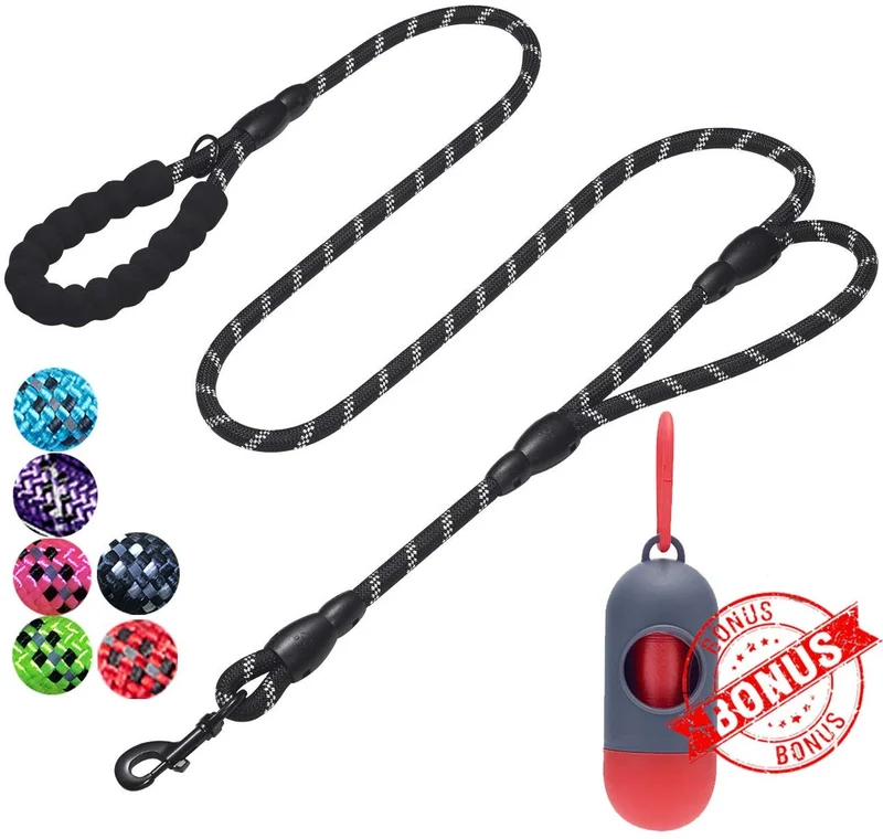 tobeDRI Correa para perro resistente, 2 asas acolchadas, 6 pies de largo, correas de entrenamiento para perros medianos y grandes