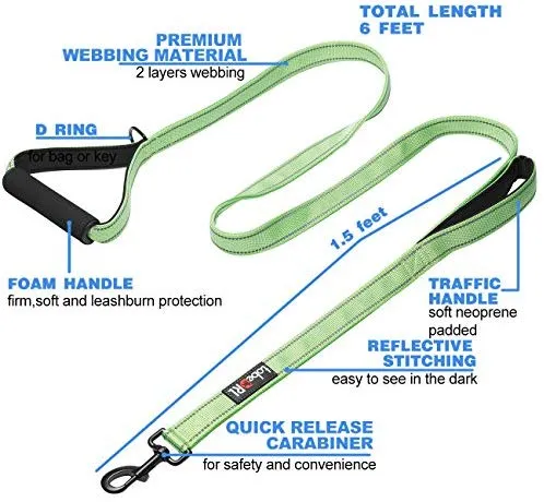 tobeDRI Correa para perro resistente, 2 asas acolchadas, 6 pies de largo, correas de entrenamiento para perros medianos y grandes