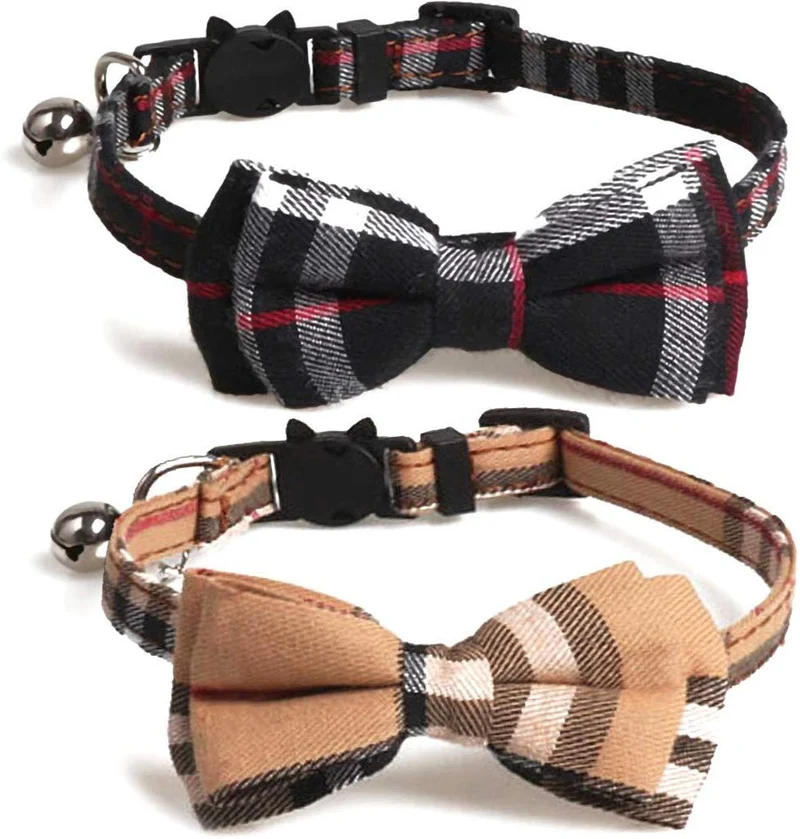 KUDES - Juego de 2 collares para gato con pajarita y campana para gatitos y algunos cachorros, ajustable de 7.8 a 10.5 pulgadas