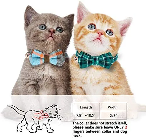 KUDES - Juego de 2 collares para gato con pajarita y campana para gatitos y algunos cachorros, ajustable de 7.8 a 10.5 pulgadas