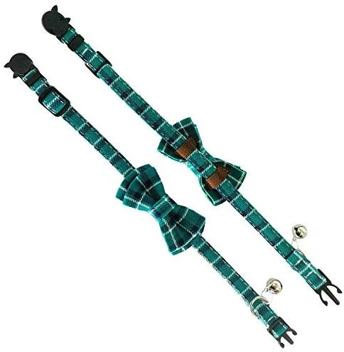 KUDES - Juego de 2 collares para gato con pajarita y campana para gatitos y algunos cachorros, ajustable de 7.8 a 10.5 pulgadas
