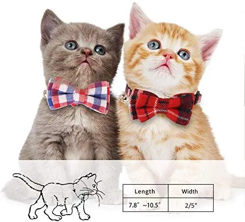 KUDES - Juego de 2 collares para gato con pajarita y campana para gatitos y algunos cachorros, ajustable de 7.8 a 10.5 pulgadas
