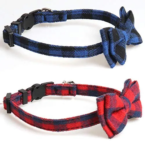 KUDES - Juego de 2 collares para gato con pajarita y campana para gatitos y algunos cachorros, ajustable de 7.8 a 10.5 pulgadas