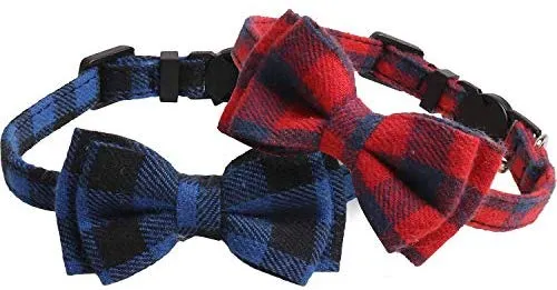 KUDES - Juego de 2 collares para gato con pajarita y campana para gatitos y algunos cachorros, ajustable de 7.8 a 10.5 pulgadas