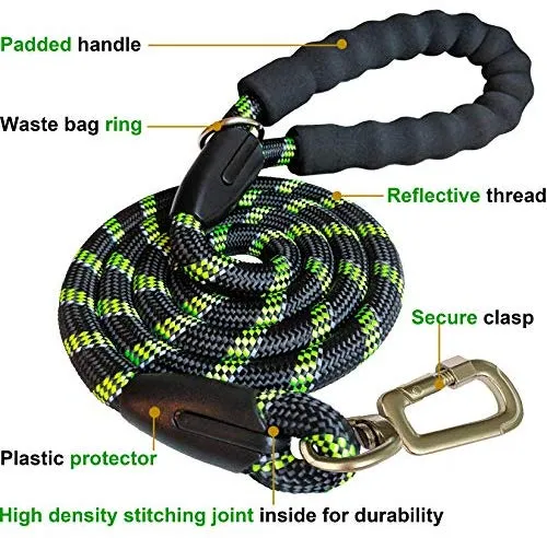 iYoShop Durable Dog Leash Pet Rope Leash Thick Durable Nylon Rope Leash with Soft Padded Handle and Light Weight Training Leash for Small Medium Large Dogs
