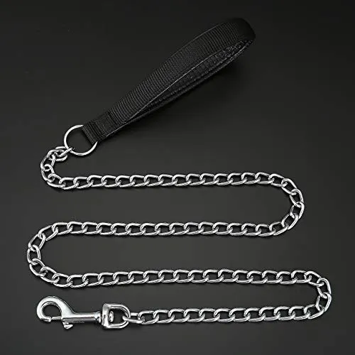 Mogoko Metal Dog Leash, Heavy Duty Chew Proof Pet Leash Chain with Padded Handle for Outdoor Training