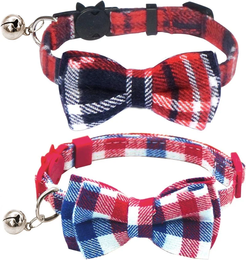KUDES - Juego de 2 collares para gato con pajarita y campana para gatitos y algunos cachorros, ajustable de 7.8 a 10.5 pulgadas