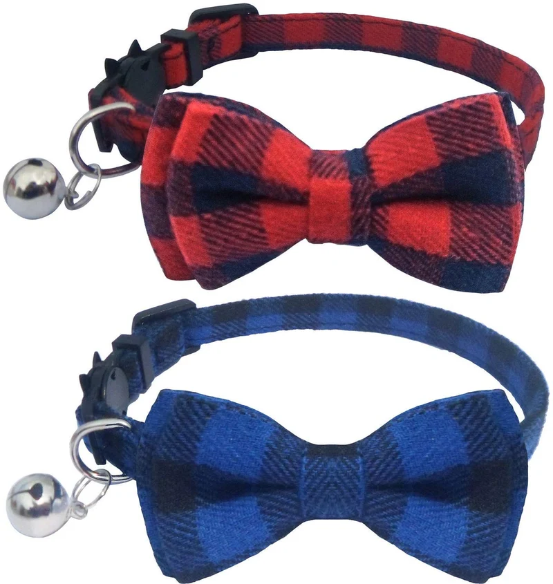 KUDES - Juego de 2 collares para gato con pajarita y campana para gatitos y algunos cachorros, ajustable de 7.8 a 10.5 pulgadas