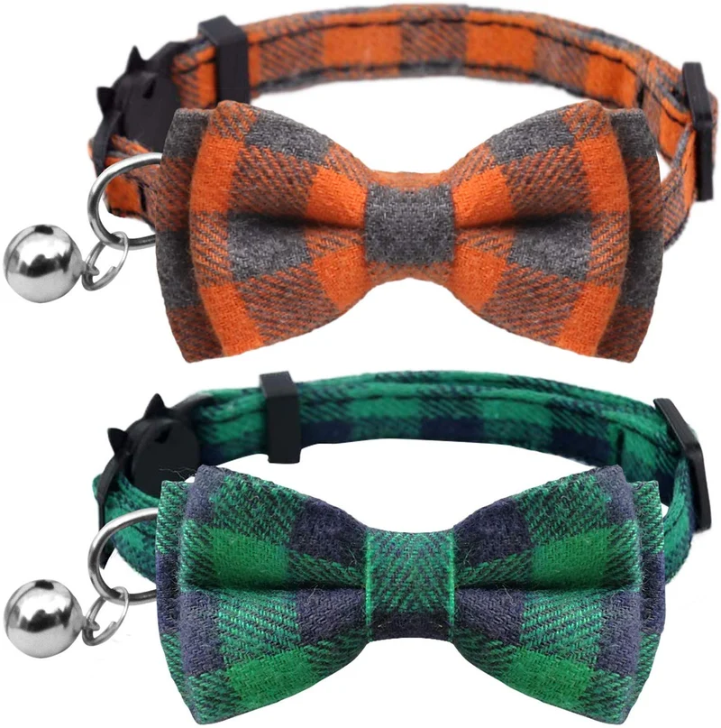 KUDES - Juego de 2 collares para gato con pajarita y campana para gatitos y algunos cachorros, ajustable de 7.8 a 10.5 pulgadas