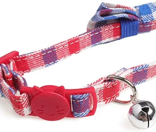 KUDES - Juego de 2 collares para gato con pajarita y campana para gatitos y algunos cachorros, ajustable de 7.8 a 10.5 pulgadas