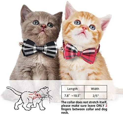 KUDES - Juego de 2 collares para gato con pajarita y campana para gatitos y algunos cachorros, ajustable de 7.8 a 10.5 pulgadas
