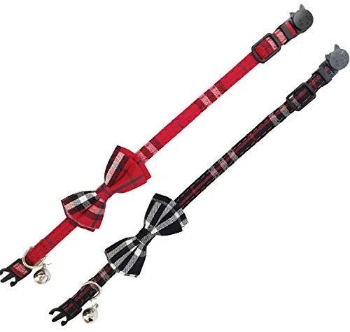 KUDES - Juego de 2 collares para gato con pajarita y campana para gatitos y algunos cachorros, ajustable de 7.8 a 10.5 pulgadas