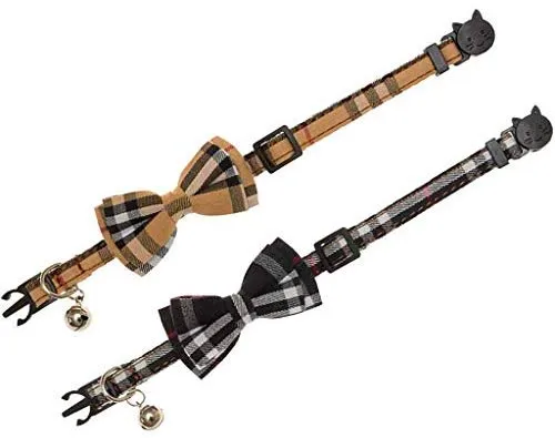 KUDES - Juego de 2 collares para gato con pajarita y campana para gatitos y algunos cachorros, ajustable de 7.8 a 10.5 pulgadas