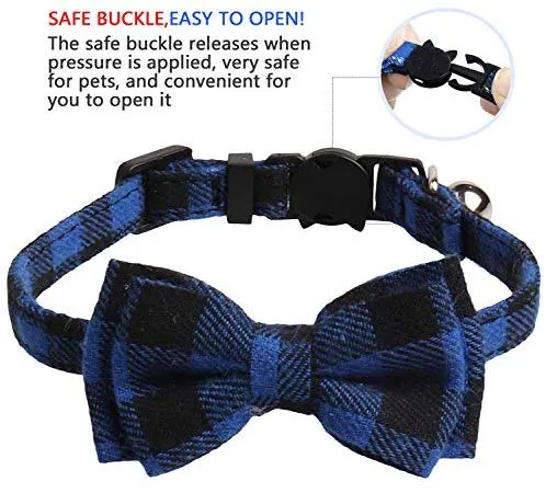 KUDES - Juego de 2 collares para gato con pajarita y campana para gatitos y algunos cachorros, ajustable de 7.8 a 10.5 pulgadas