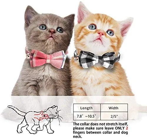 KUDES - Juego de 2 collares para gato con pajarita y campana para gatitos y algunos cachorros, ajustable de 7.8 a 10.5 pulgadas