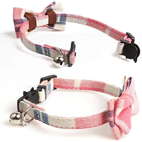 KUDES - Juego de 2 collares para gato con pajarita y campana para gatitos y algunos cachorros, ajustable de 7.8 a 10.5 pulgadas