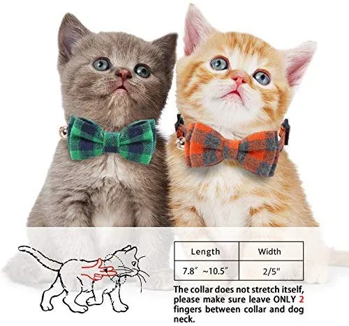 KUDES - Juego de 2 collares para gato con pajarita y campana para gatitos y algunos cachorros, ajustable de 7.8 a 10.5 pulgadas