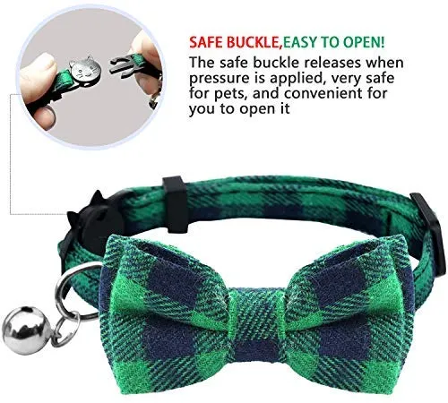 KUDES - Juego de 2 collares para gato con pajarita y campana para gatitos y algunos cachorros, ajustable de 7.8 a 10.5 pulgadas