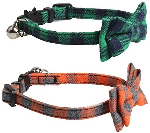 KUDES - Juego de 2 collares para gato con pajarita y campana para gatitos y algunos cachorros, ajustable de 7.8 a 10.5 pulgadas