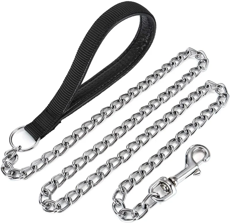 Mogoko Metal Dog Leash, Heavy Duty Chew Proof Pet Leash Chain with Padded Handle for Outdoor Training