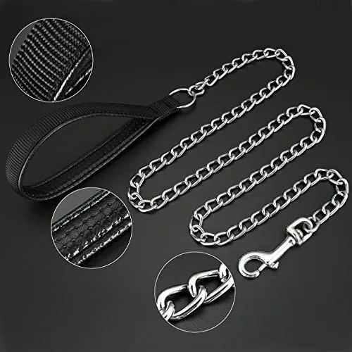 Mogoko Metal Dog Leash, Heavy Duty Chew Proof Pet Leash Chain with Padded Handle for Outdoor Training