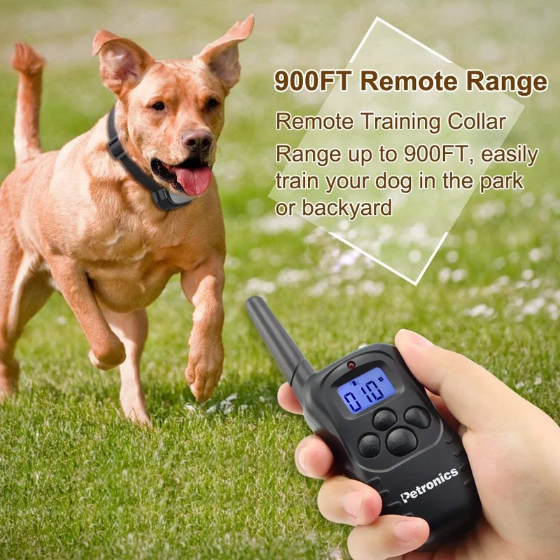 Petronics Collar de choque para perros, collar de entrenamiento de perro con mando a distancia, collar de corteza recargable para perros grandes, medianos y pequeños, collar E con estático, vibración, pitido y luz, 330 yardas, para 2 perros