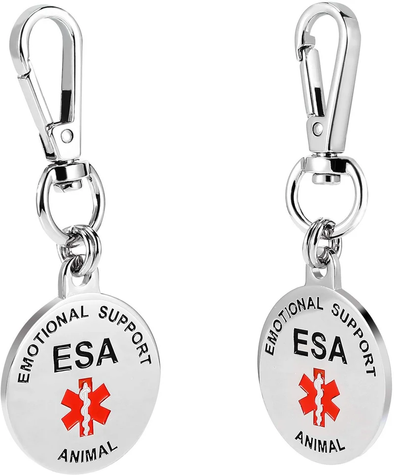 Símbolo de alerta médica de doble cara con etiqueta de identificación ESA y parches personalizados de ESA con gancho para apoyo emocional para animales, en entrenamiento, no mascotas, perro de terapia para arnés de chaleco, collares, correas, 4 piezas