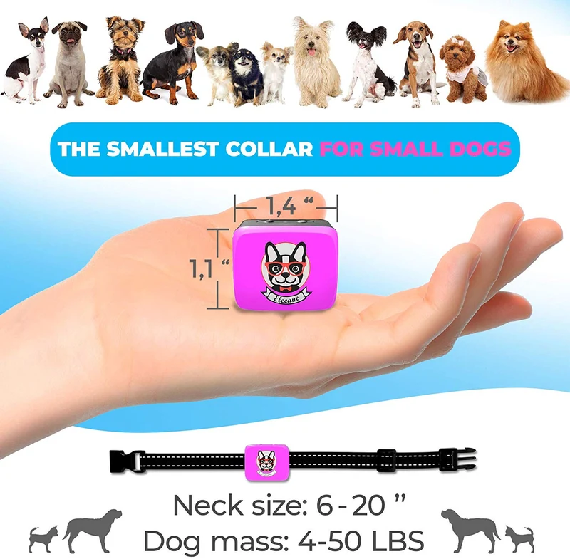 Collar pequeño para perro recargable, antiladridos para perros pequeños – el más pequeño más humano para dejar de ladrar – el collar de entrenamiento de perro sin corteza de choque impermeable – Dispositivo seguro de control de corteza para mascotas
