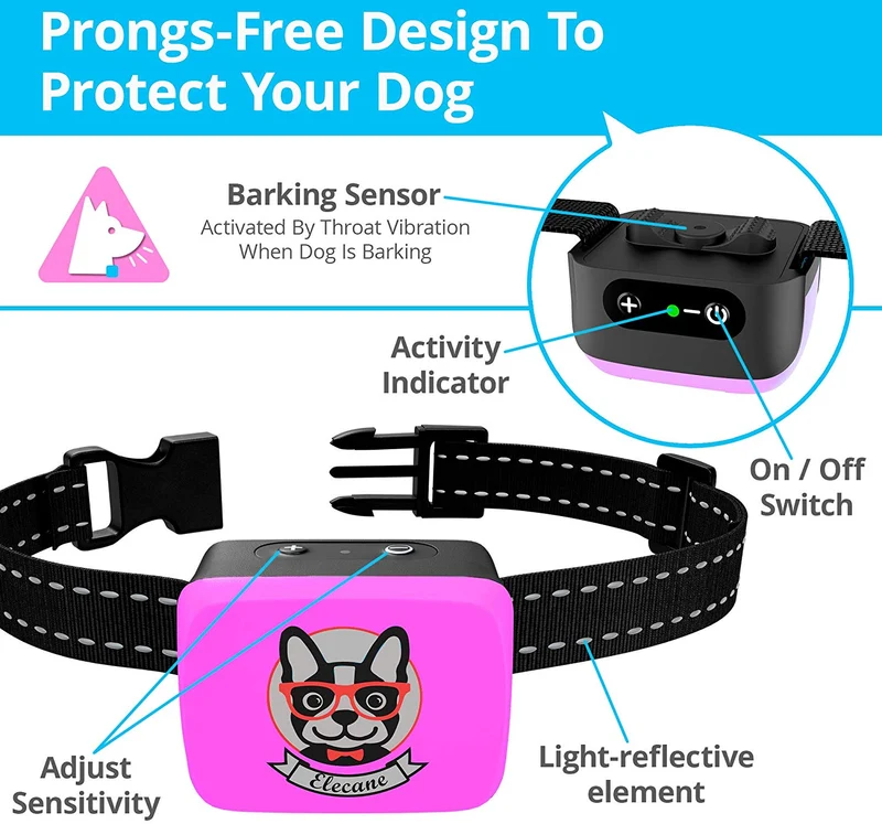 Collar pequeño para perro recargable, antiladridos para perros pequeños – el más pequeño más humano para dejar de ladrar – el collar de entrenamiento de perro sin corteza de choque impermeable – Dispositivo seguro de control de corteza para mascotas