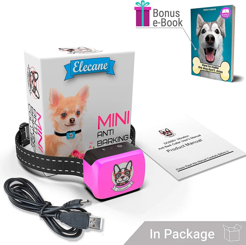 Collar pequeño para perro recargable, antiladridos para perros pequeños – el más pequeño más humano para dejar de ladrar – el collar de entrenamiento de perro sin corteza de choque impermeable – Dispositivo seguro de control de corteza para mascotas